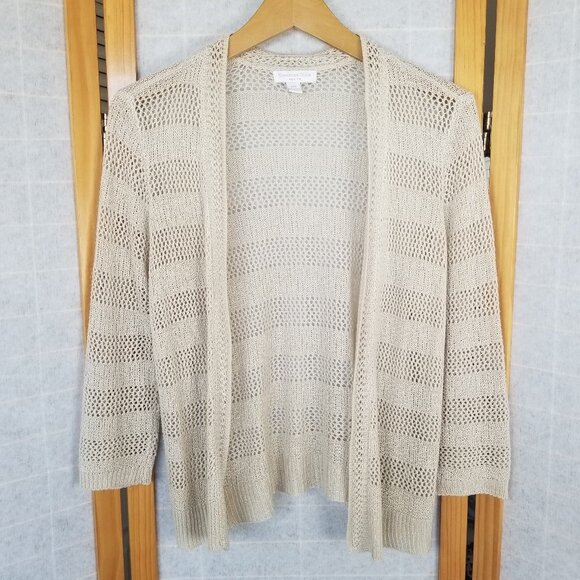 Charter Club Crochet Cardigan Sweater Open Front Beige Size PM - Picture 1 of 7